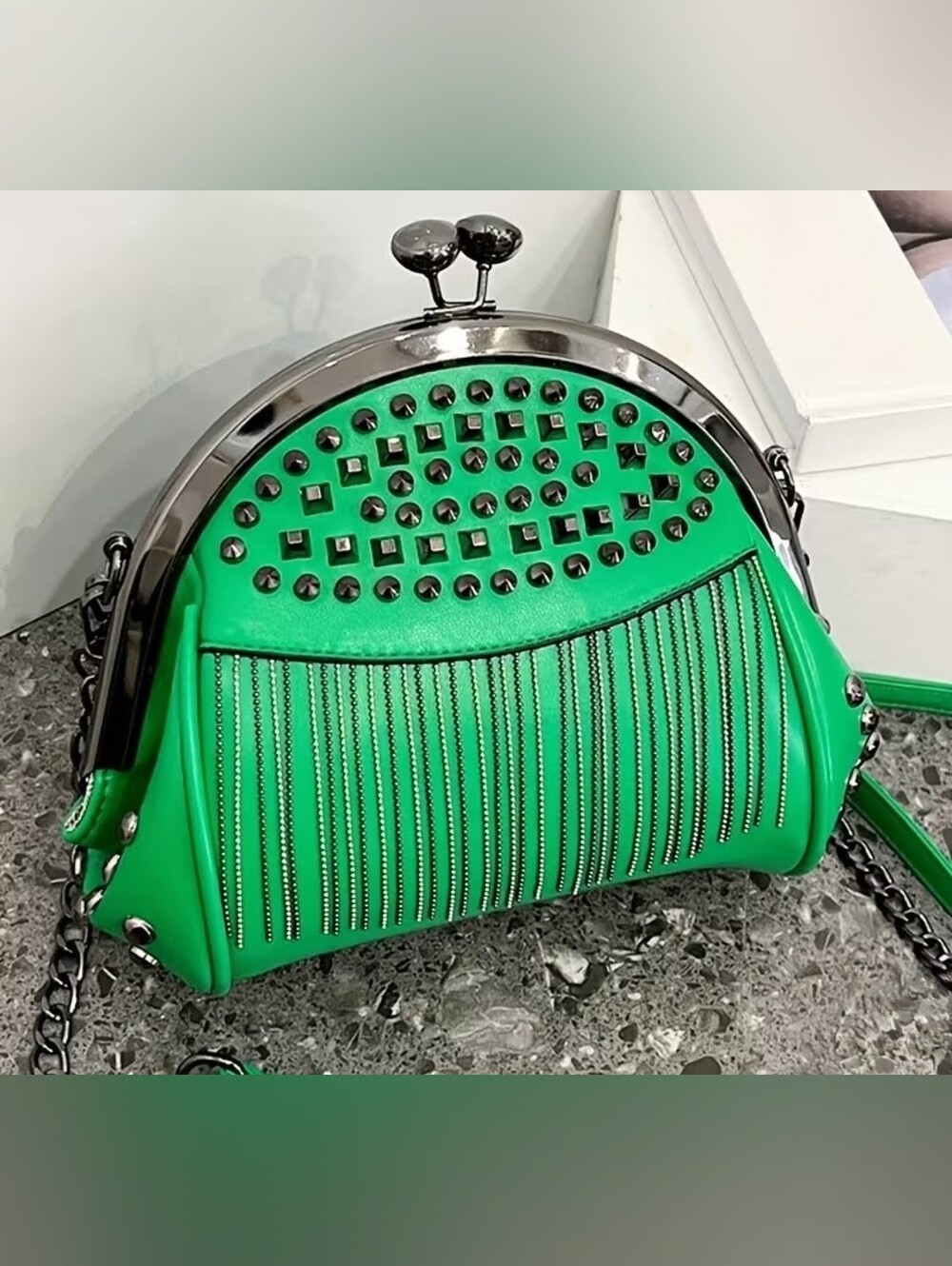 Studded Fringe Green Women’s Clutch